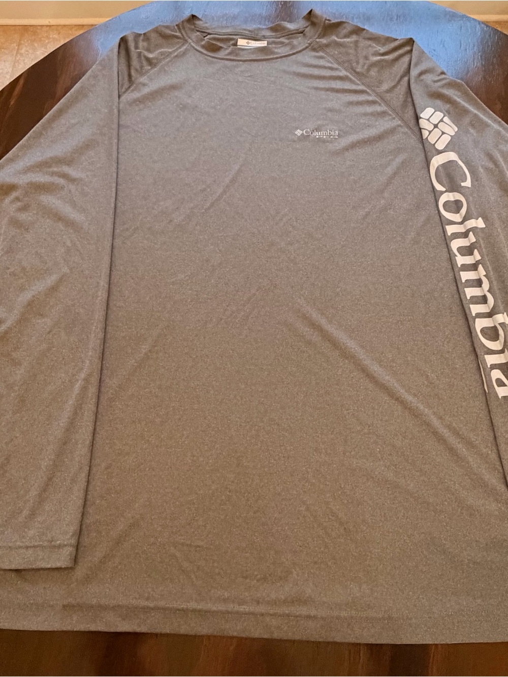 Columbia Long-Sleeve Tech Tee in Heather Gray with Sleeve Logo